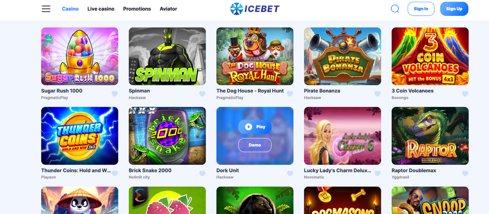 Apresentação dos provedores do IceBet Casino com estúdios reconhecidos do mercado
